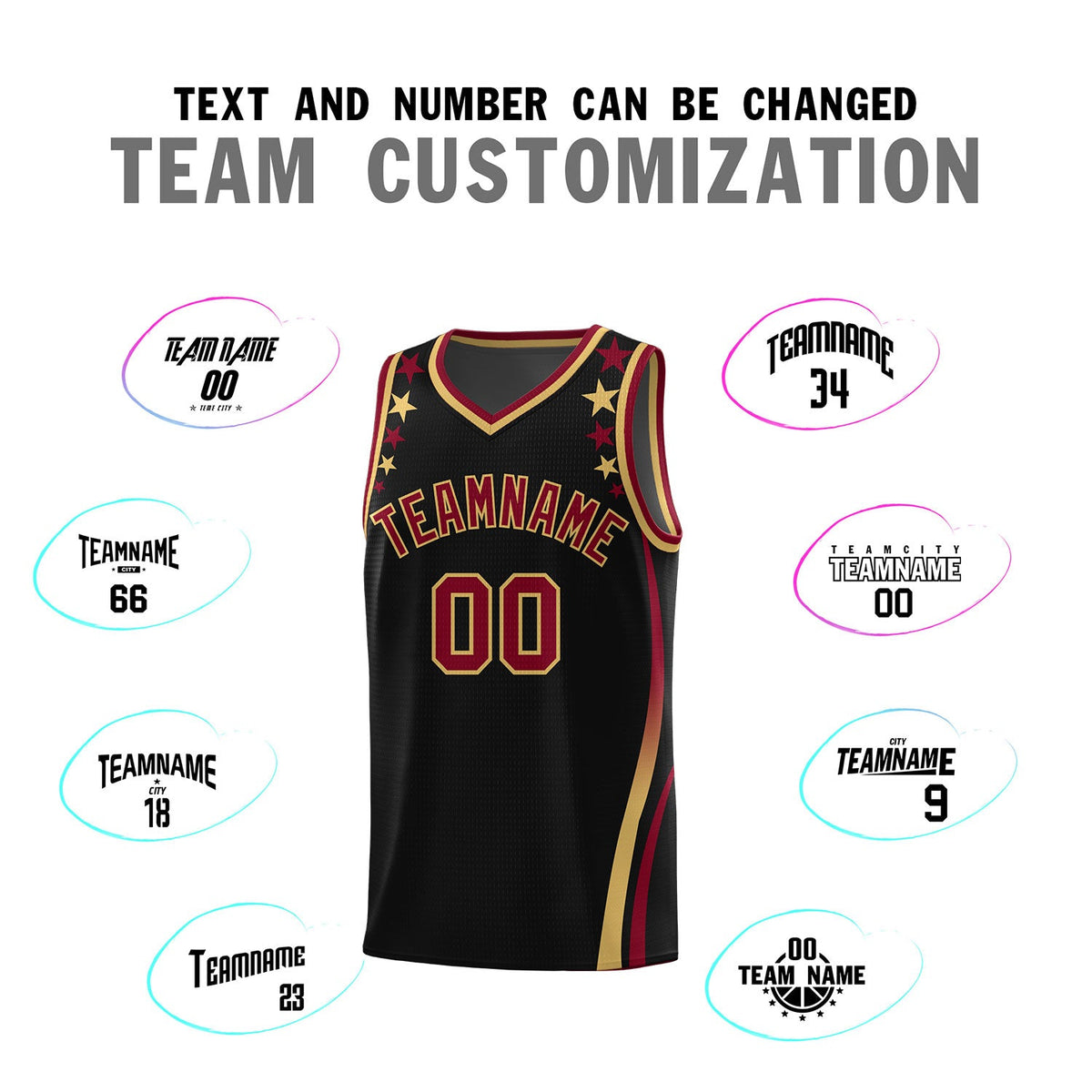 Custom Black Shoulders Star Pattern Side Color Block Sports Uniform Basketball Jersey