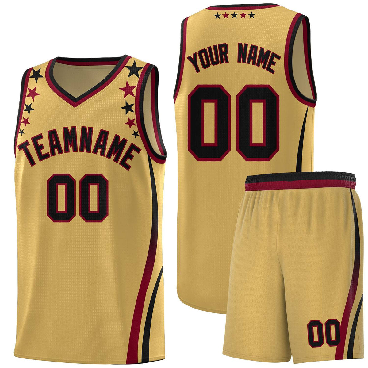 Custom Old Gold Shoulders Star Pattern Side Color Block Sports Uniform Basketball Jersey