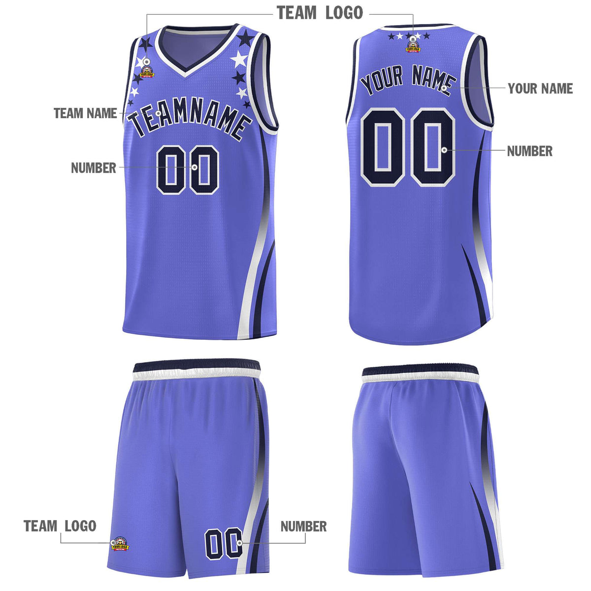Custom Purple Shoulders Star Pattern Side Color Block Sports Uniform Basketball Jersey