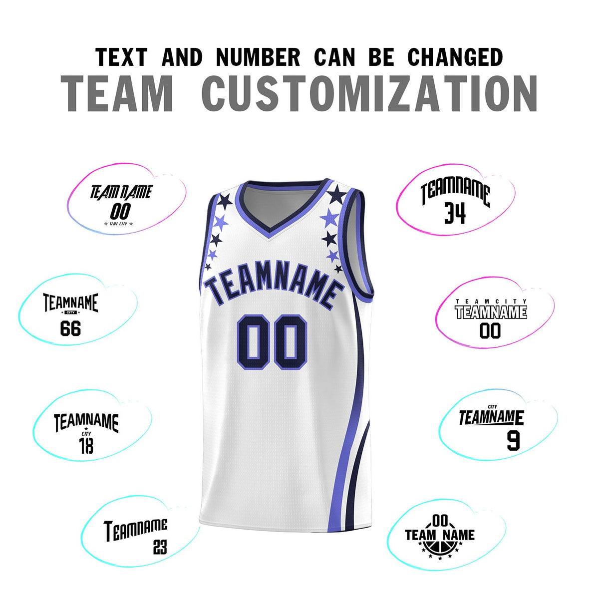 Custom White Shoulders Star Pattern Side Color Block Sports Uniform Basketball Jersey