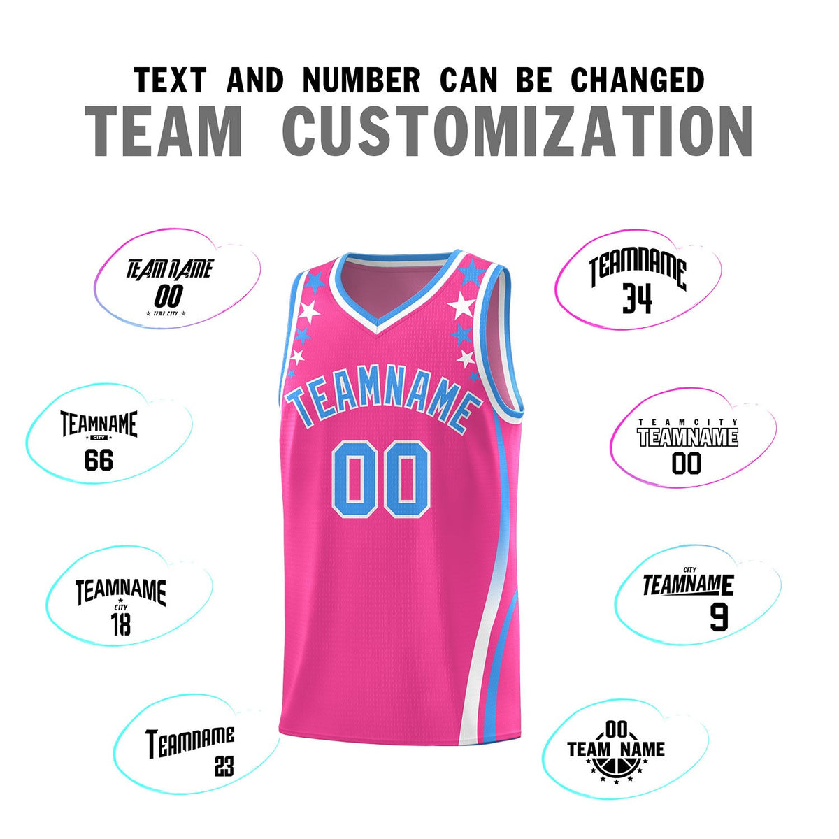 Custom Pink Shoulders Star Pattern Side Color Block Sports Uniform Basketball Jersey
