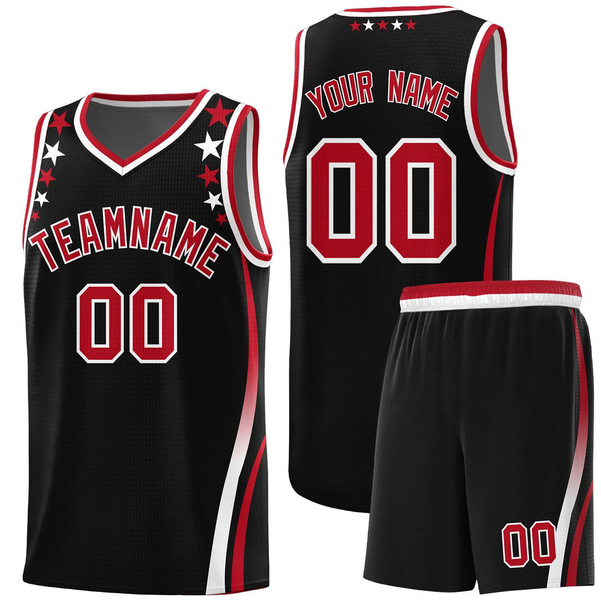 Custom Black Shoulders Star Pattern Side Color Block Sports Uniform Basketball Jersey