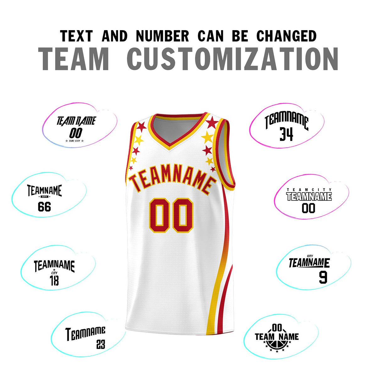 Custom White Shoulders Star Pattern Side Color Block Sports Uniform Basketball Jersey