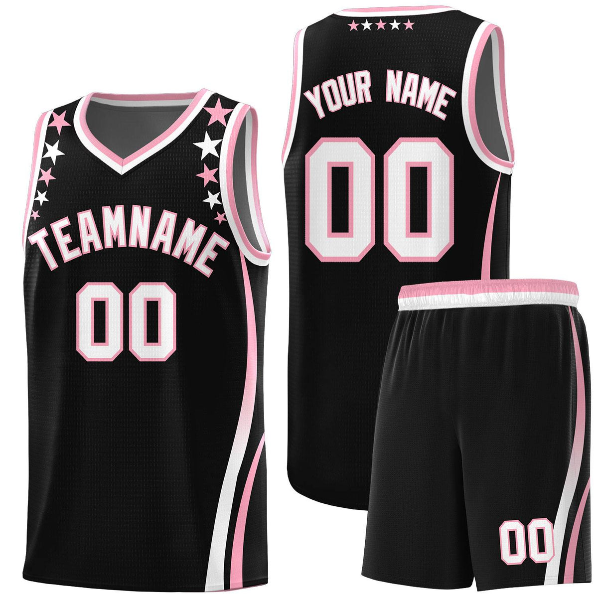 Custom Black Shoulders Star Pattern Side Color Block Sports Uniform Basketball Jersey