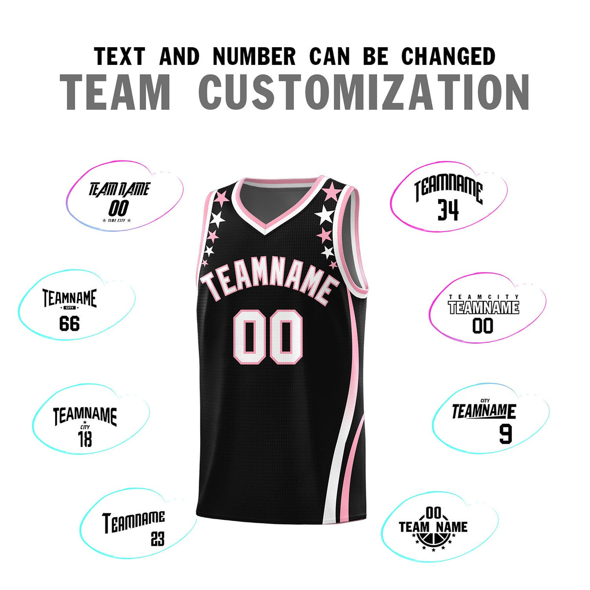 Custom Black Shoulders Star Pattern Side Color Block Sports Uniform Basketball Jersey