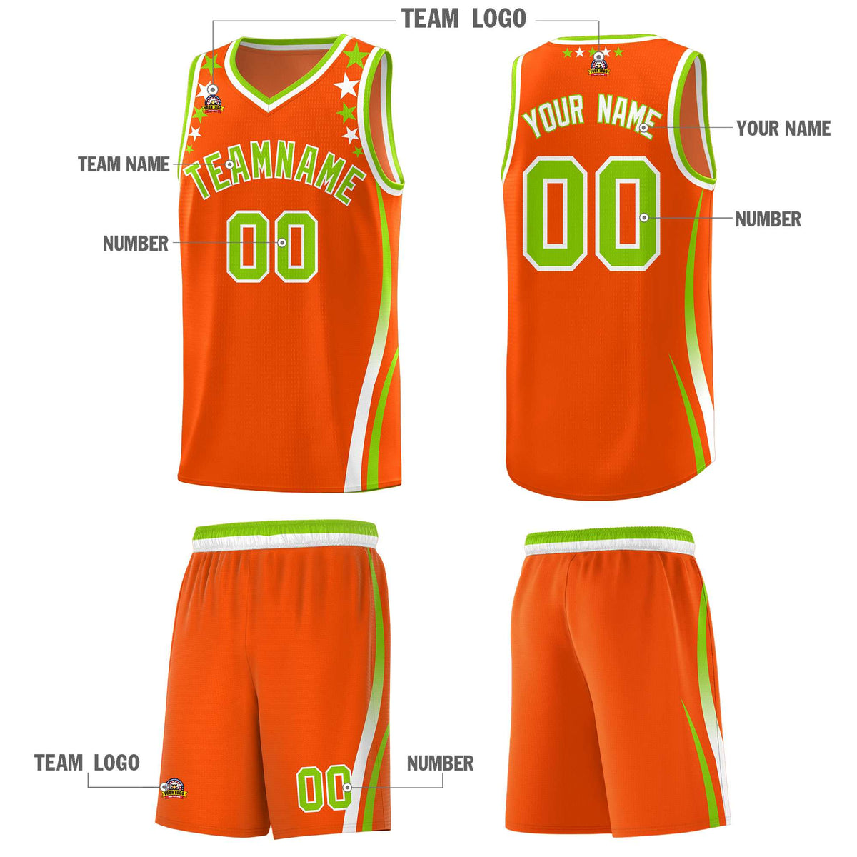 Custom Orange Shoulders Star Pattern Side Color Block Sports Uniform Basketball Jersey