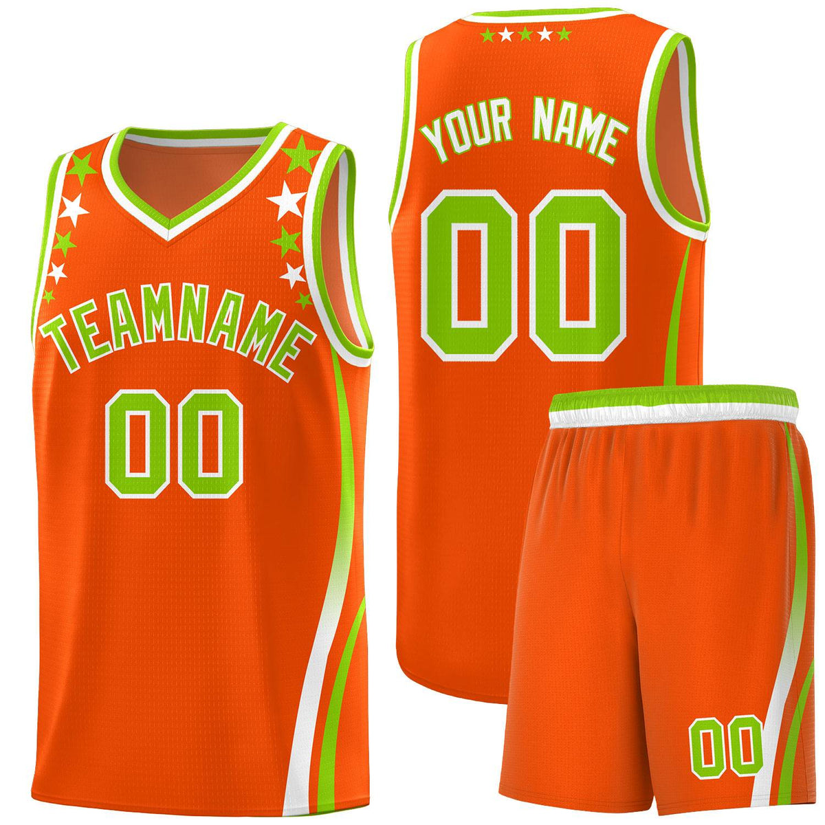 Custom Orange Shoulders Star Pattern Side Color Block Sports Uniform Basketball Jersey