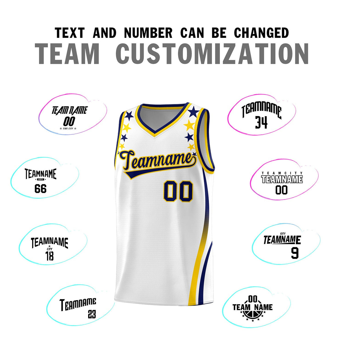 Custom White Shoulders Star Pattern Side Color Block Sports Uniform Basketball Jersey