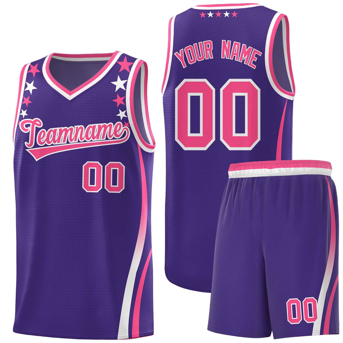 Custom Purple Shoulders Star Pattern Side Color Block Sports Uniform Basketball Jersey