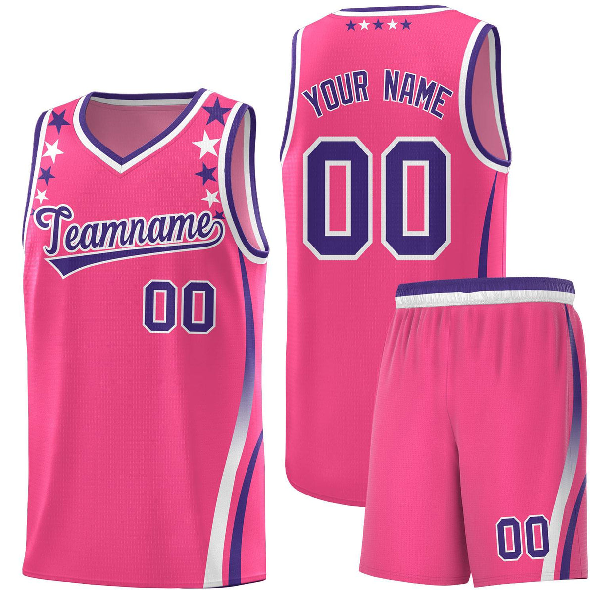 Custom Pink Shoulders Star Pattern Side Color Block Sports Uniform Basketball Jersey