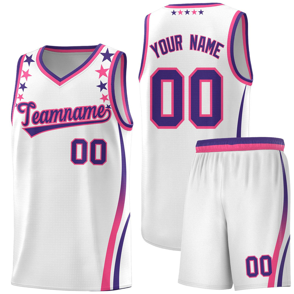 Custom White Shoulders Star Pattern Side Color Block Sports Uniform Basketball Jersey