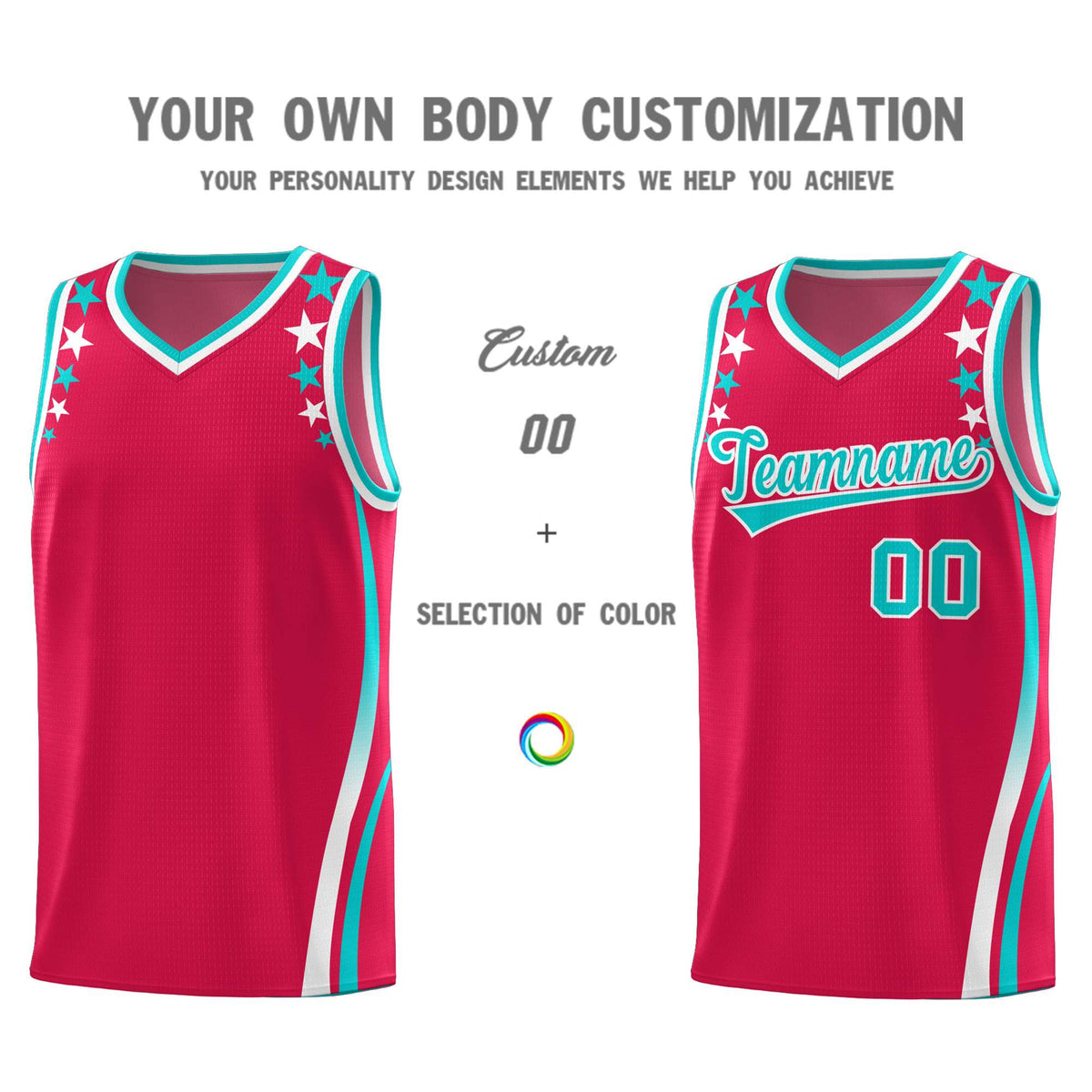 Custom Red Shoulders Star Pattern Side Color Block Sports Uniform Basketball Jersey