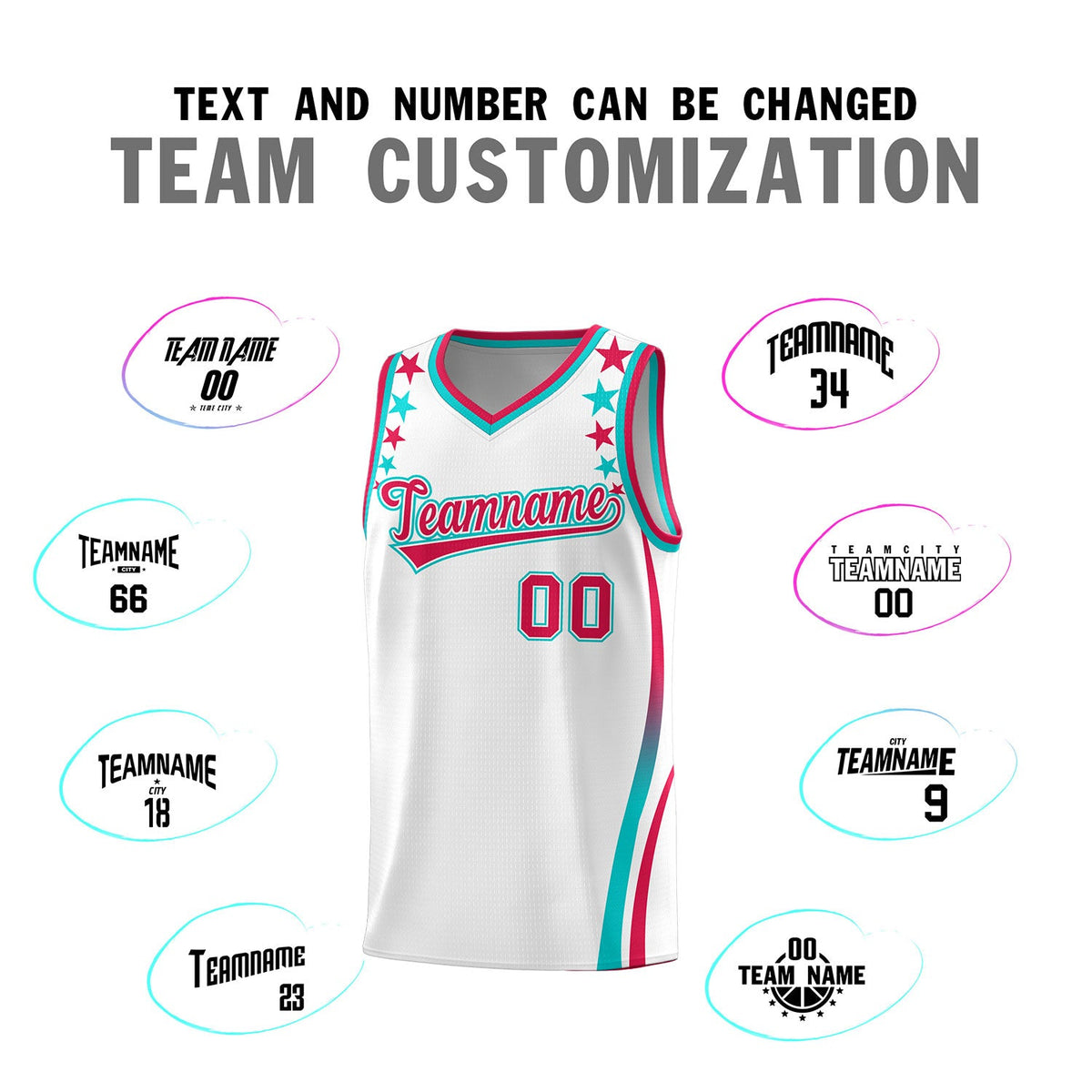 Custom White Shoulders Star Pattern Side Color Block Sports Uniform Basketball Jersey