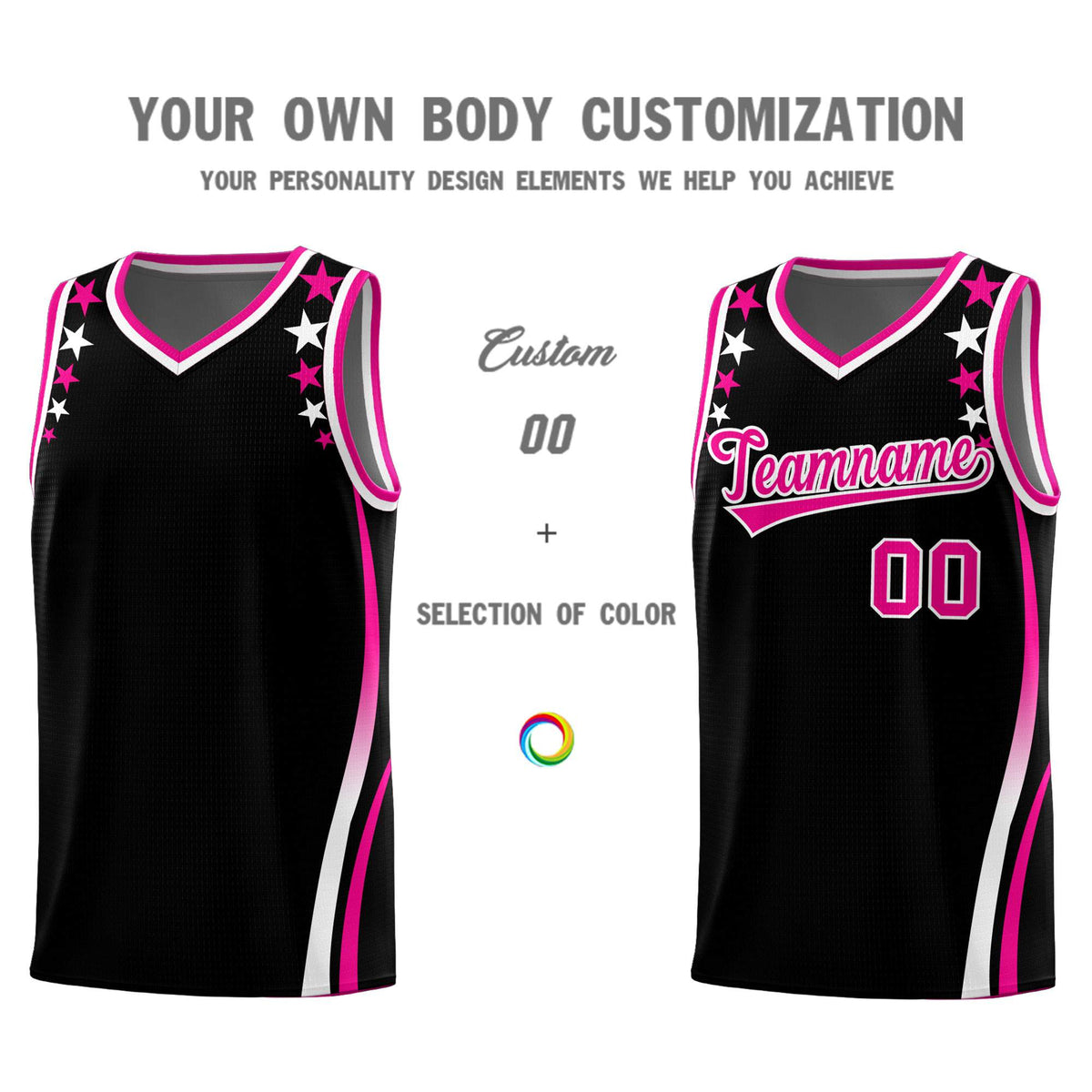 Custom Black Shoulders Star Pattern Side Color Block Sports Uniform Basketball Jersey
