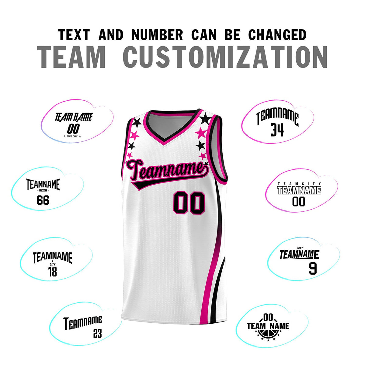 Custom White Shoulders Star Pattern Side Color Block Sports Uniform Basketball Jersey