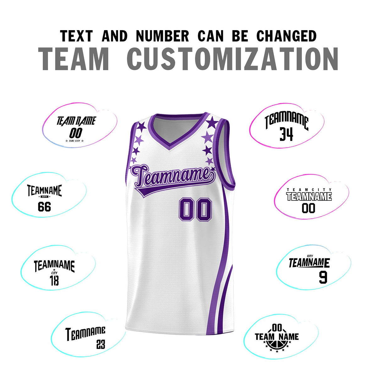 Custom White Shoulders Star Pattern Side Color Block Sports Uniform Basketball Jersey