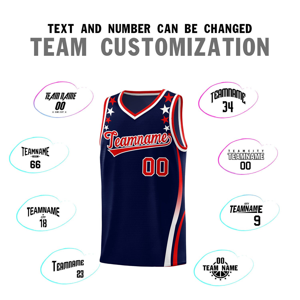 Custom Navy Shoulders Star Pattern Side Color Block Sports Uniform Basketball Jersey