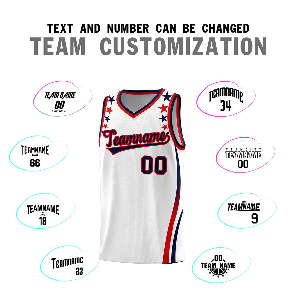 Custom White Shoulders Star Pattern Side Color Block Sports Uniform Basketball Jersey