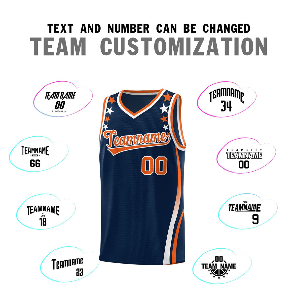Custom Navy Shoulders Star Pattern Side Color Block Sports Uniform Basketball Jersey