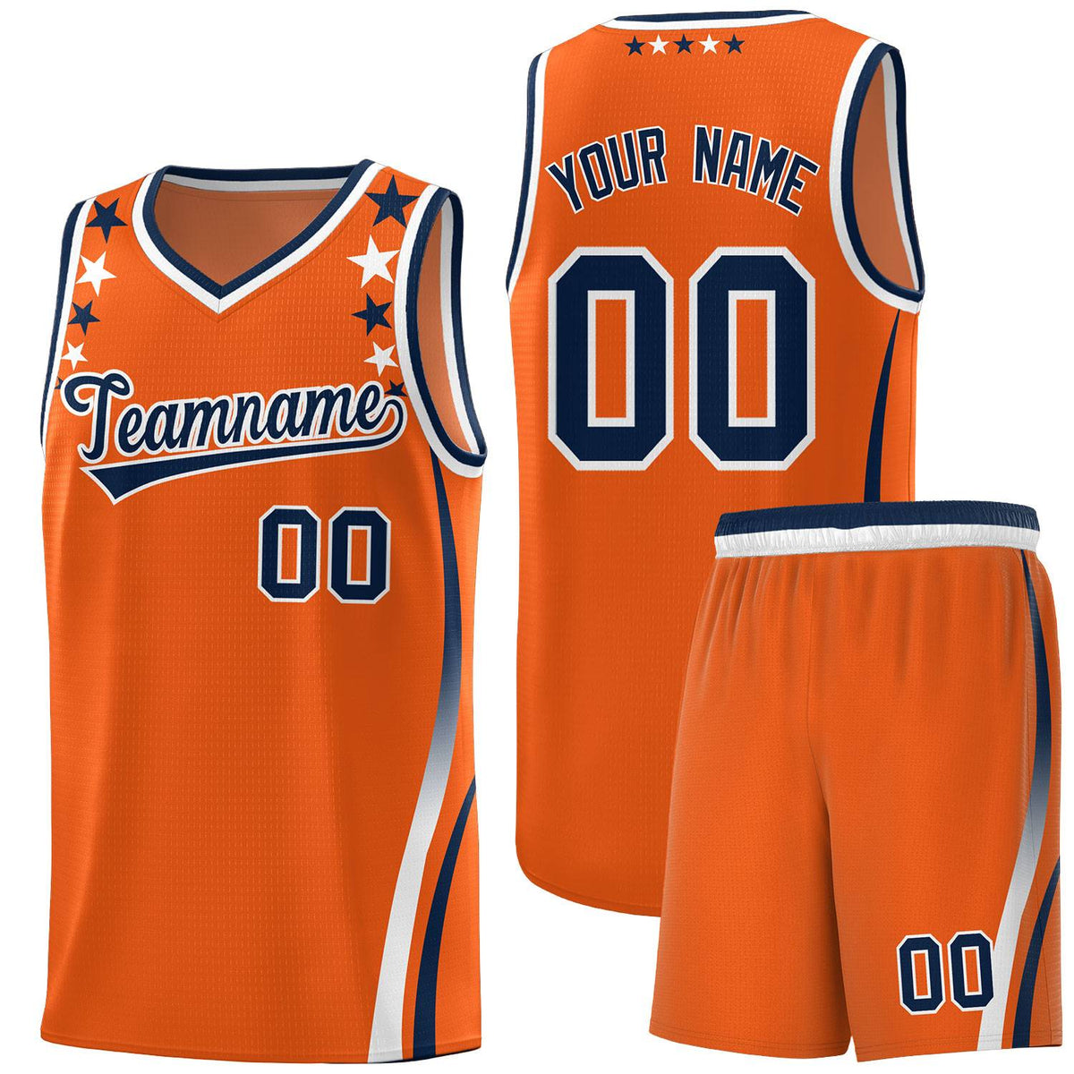 Custom Orange Shoulders Star Pattern Side Color Block Sports Uniform Basketball Jersey