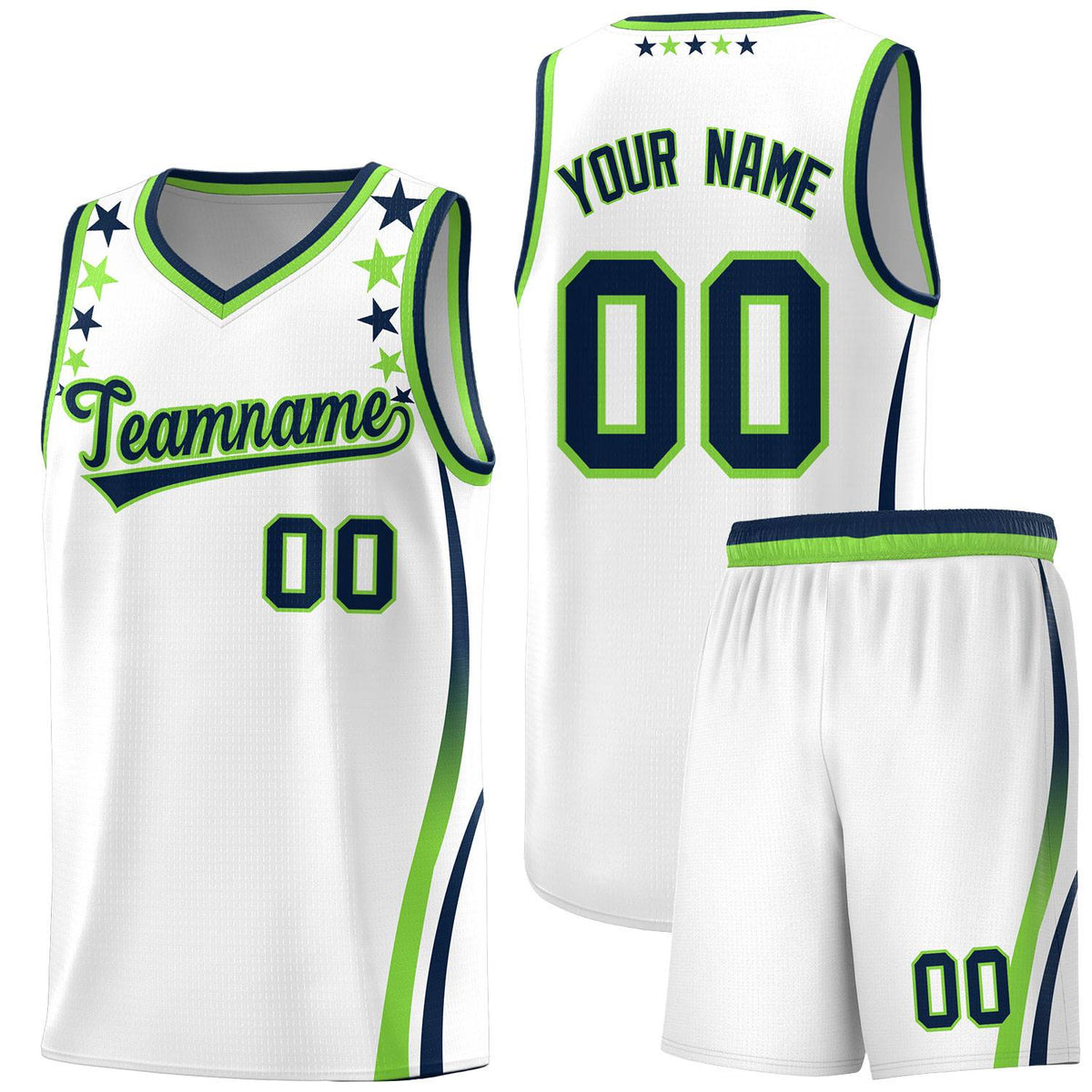 Custom White Shoulders Star Pattern Side Color Block Sports Uniform Basketball Jersey