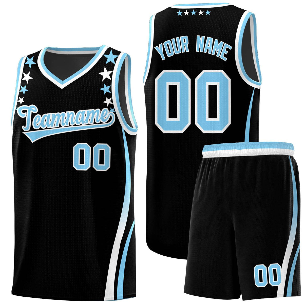 Custom Black Shoulders Star Pattern Side Color Block Sports Uniform Basketball Jersey