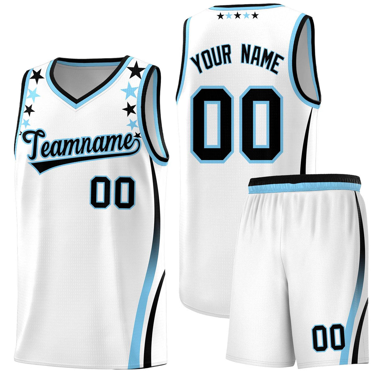 Custom White Shoulders Star Pattern Side Color Block Sports Uniform Basketball Jersey