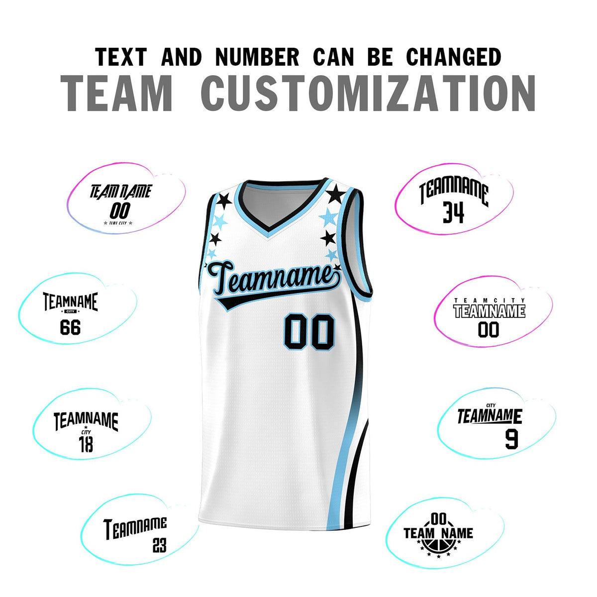 Custom White Shoulders Star Pattern Side Color Block Sports Uniform Basketball Jersey