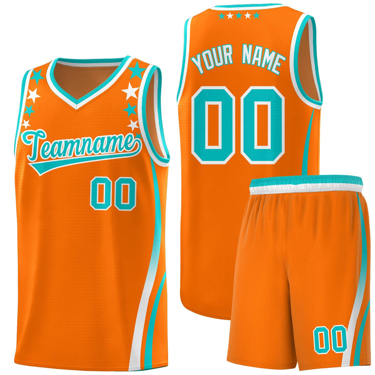 Custom Orange Shoulders Star Pattern Side Color Block Sports Uniform Basketball Jersey