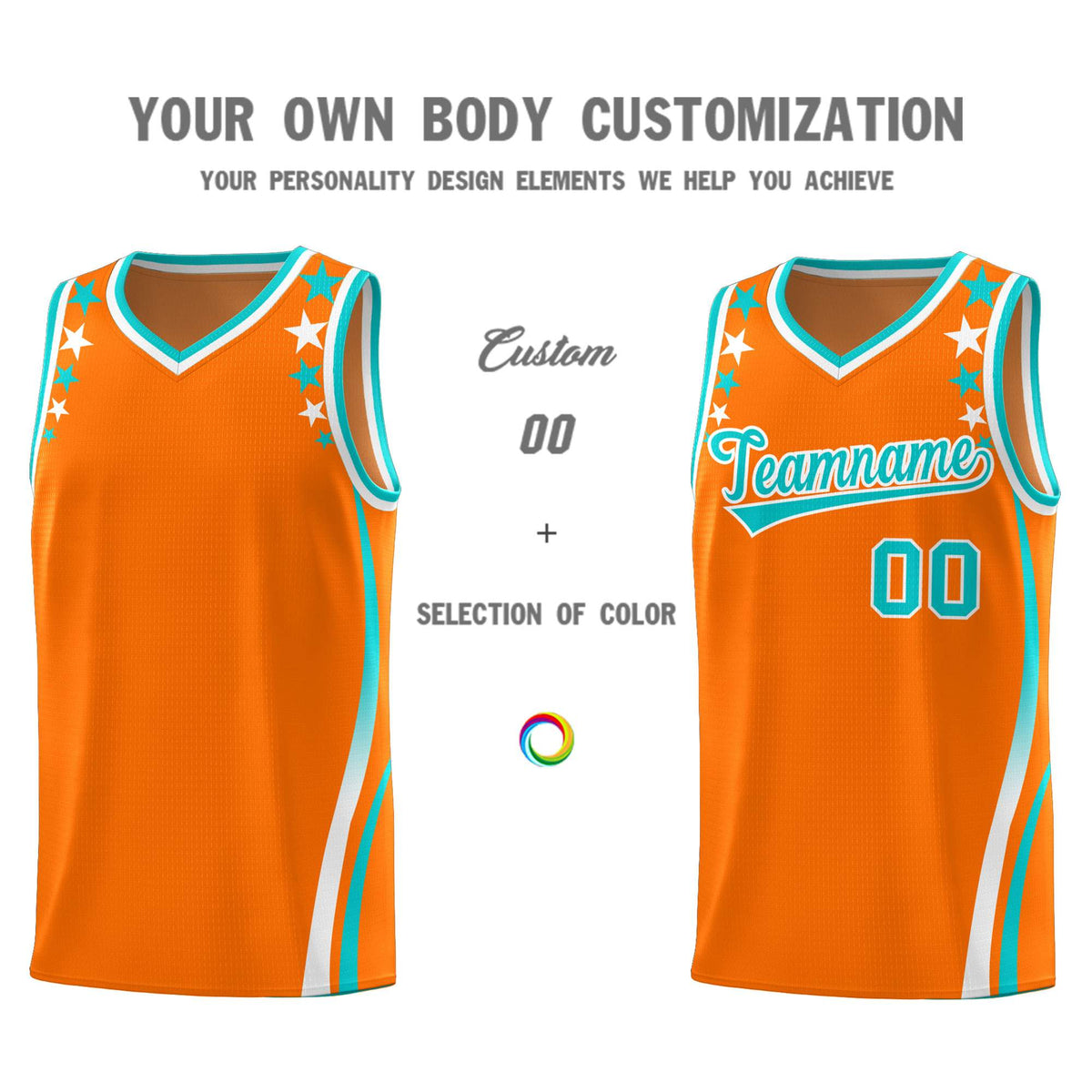 Custom Orange Shoulders Star Pattern Side Color Block Sports Uniform Basketball Jersey