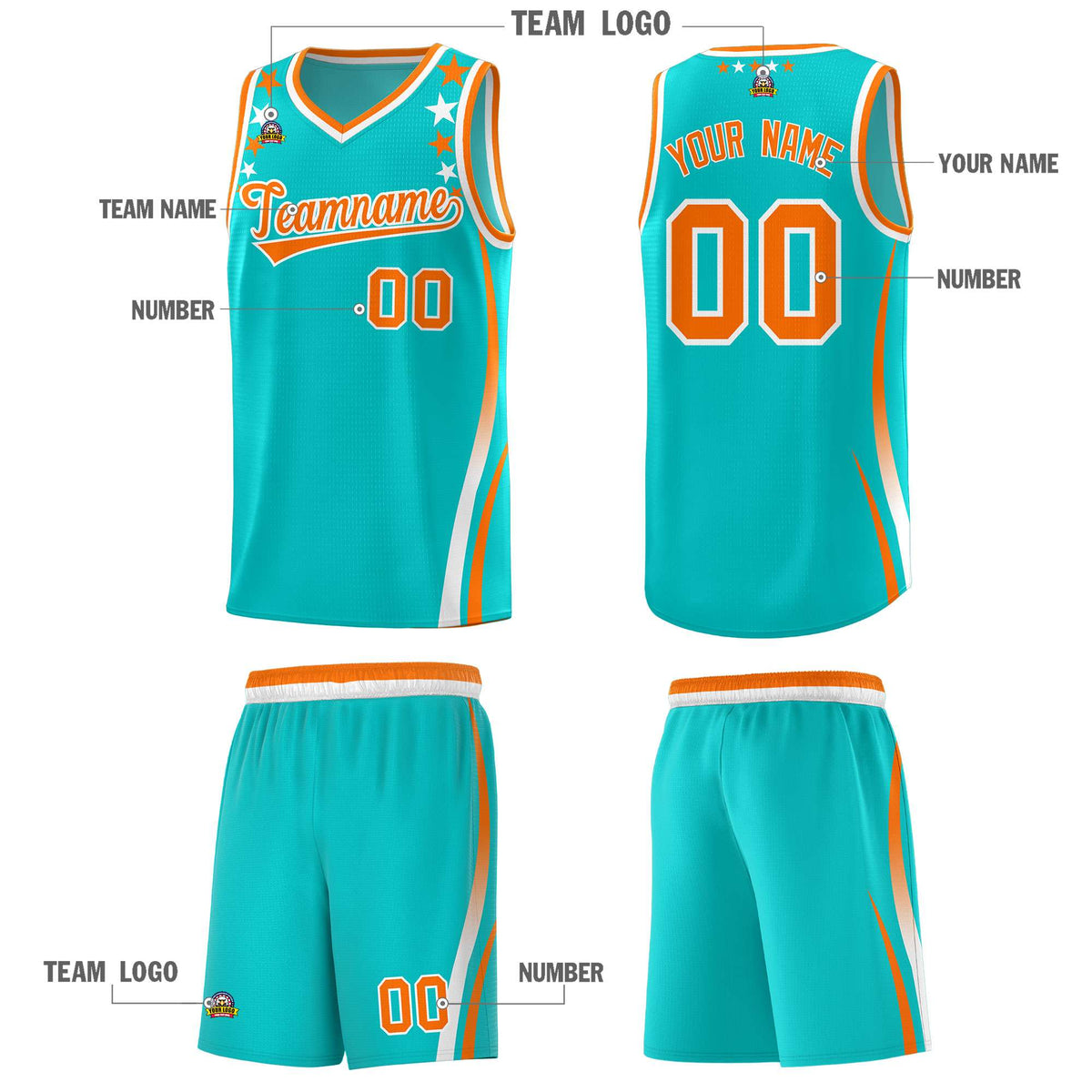 Custom Sky Blue Shoulders Star Pattern Side Color Block Sports Uniform Basketball Jersey