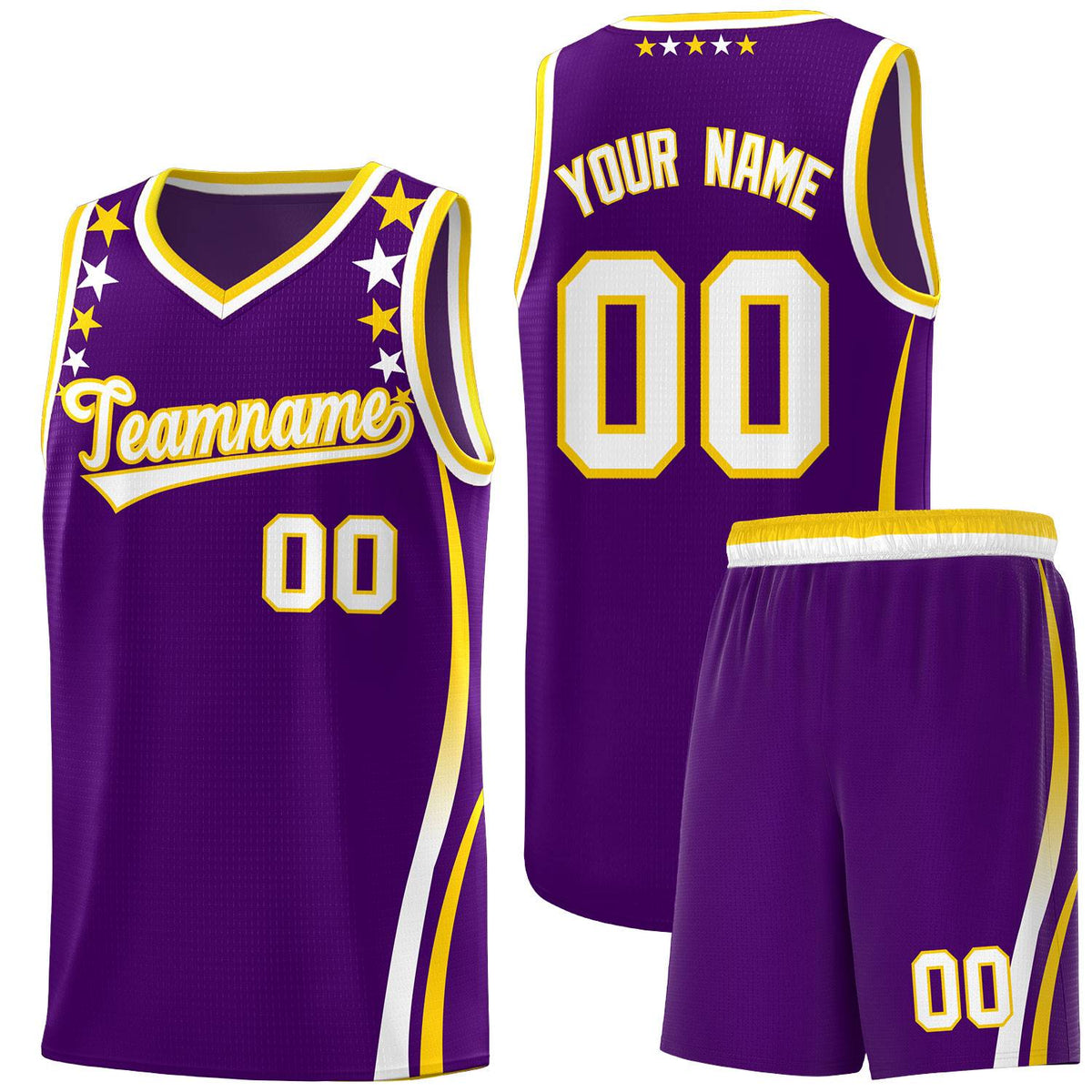 Custom Purple Shoulders Star Pattern Side Color Block Sports Uniform Basketball Jersey