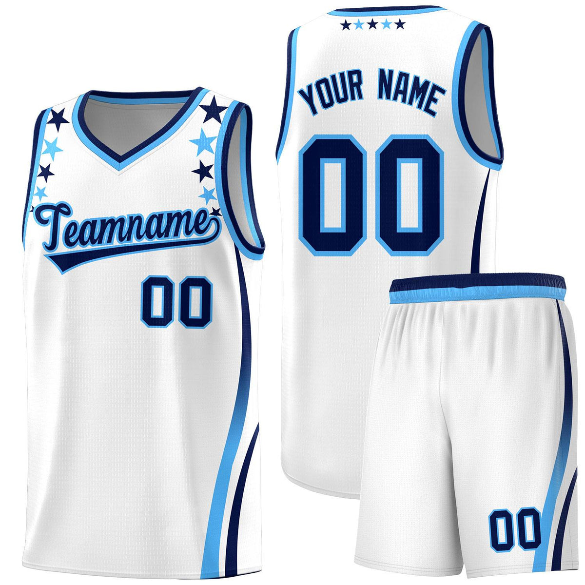 Custom White Shoulders Star Pattern Side Color Block Sports Uniform Basketball Jersey