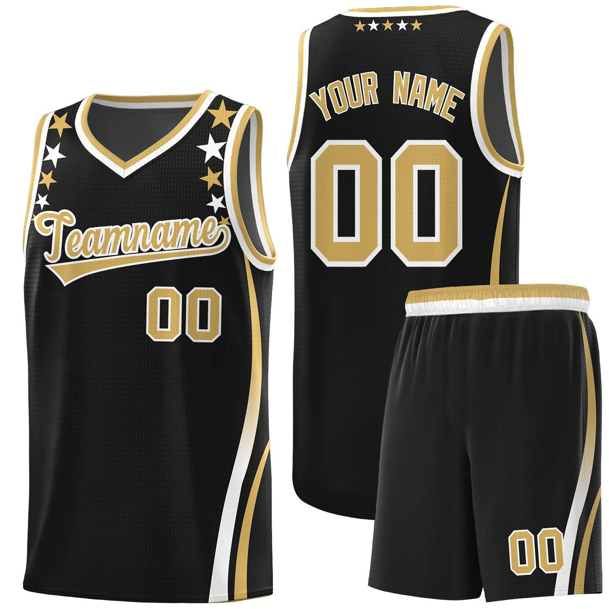 Custom Black Shoulders Star Pattern Side Color Block Sports Uniform Basketball Jersey