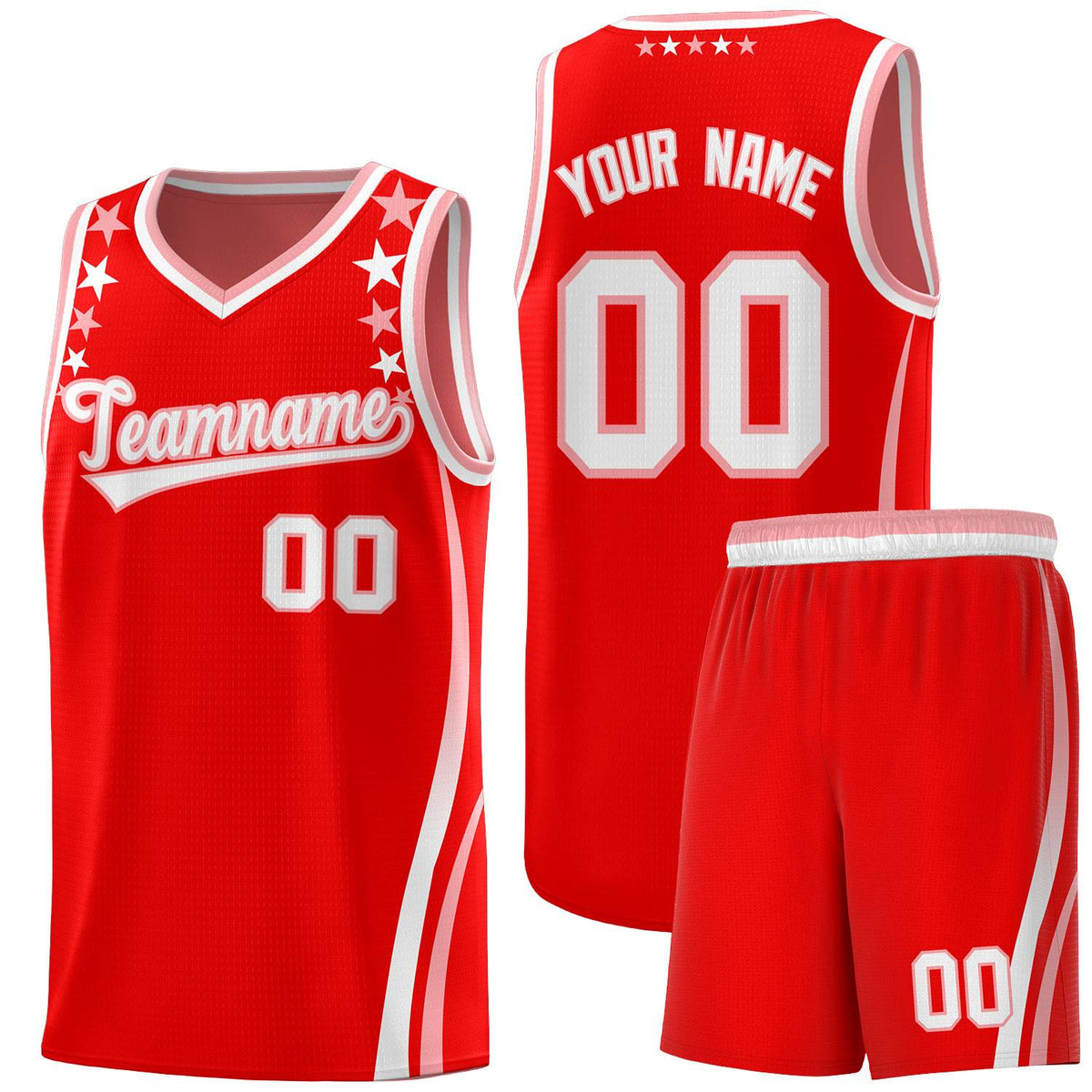 Custom Red Shoulders Star Pattern Side Color Block Sports Uniform Basketball Jersey