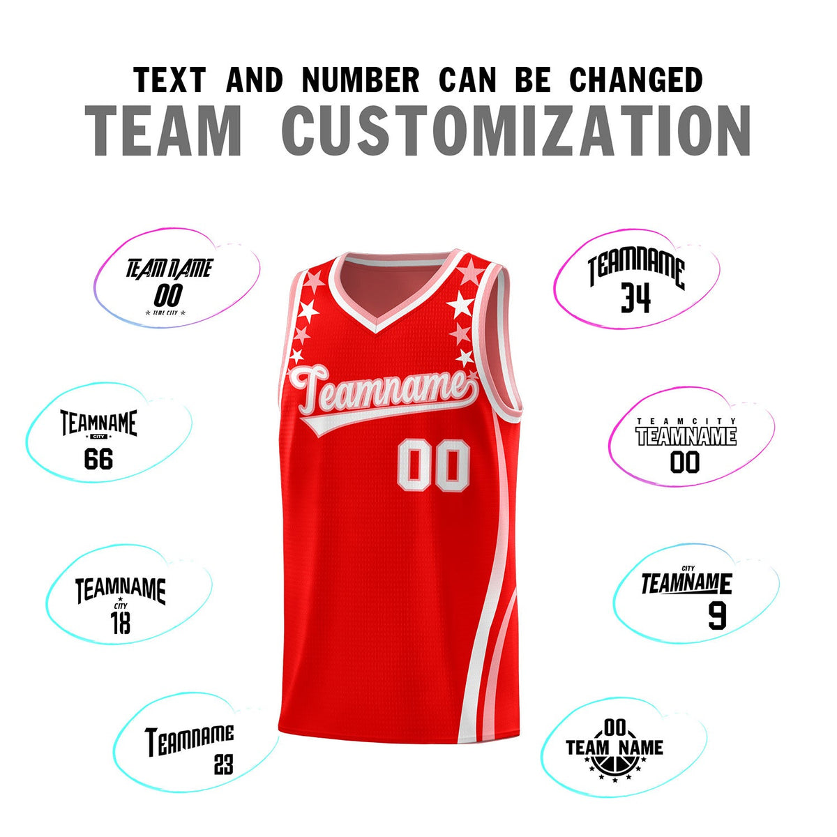 Custom Red Shoulders Star Pattern Side Color Block Sports Uniform Basketball Jersey