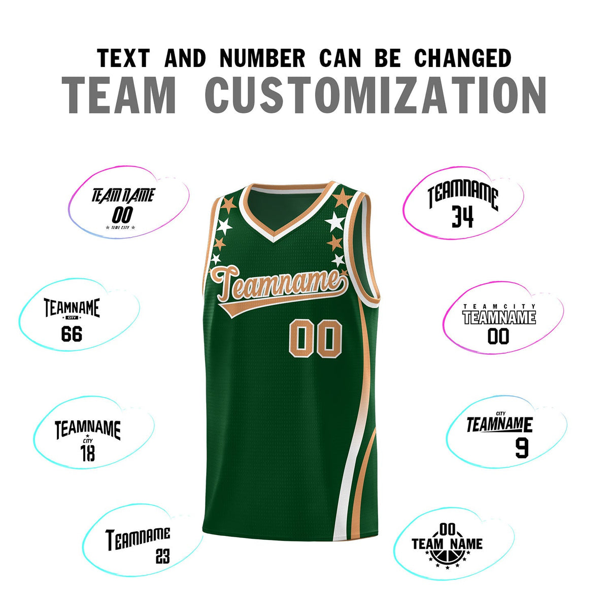 Custom Green Shoulders Star Pattern Side Color Block Sports Uniform Basketball Jersey