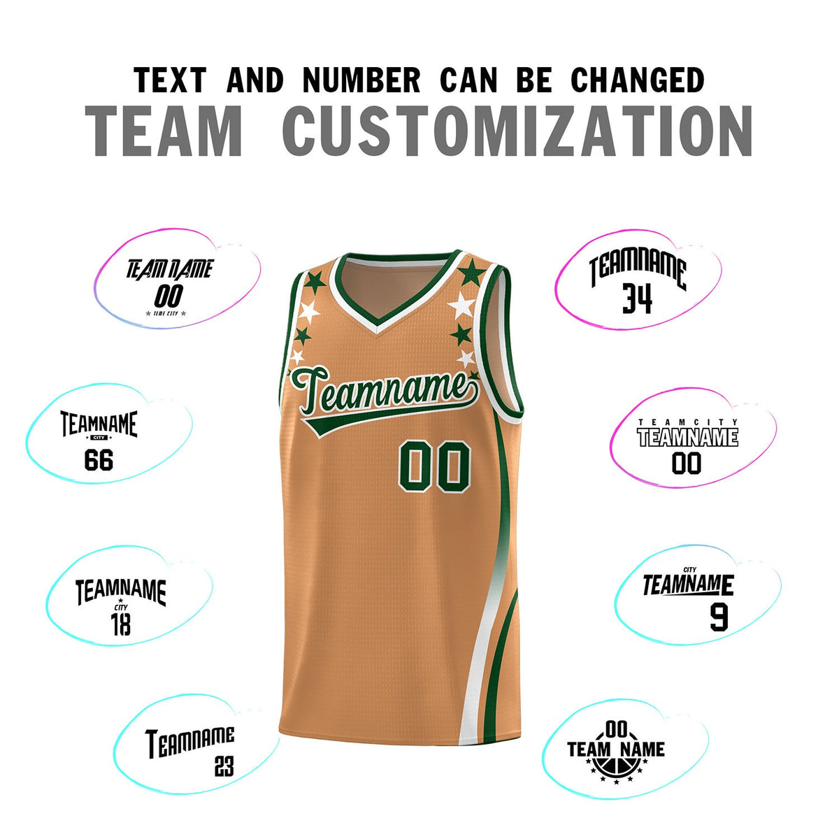 Custom Light Brown Shoulders Star Pattern Side Color Block Sports Uniform Basketball Jersey