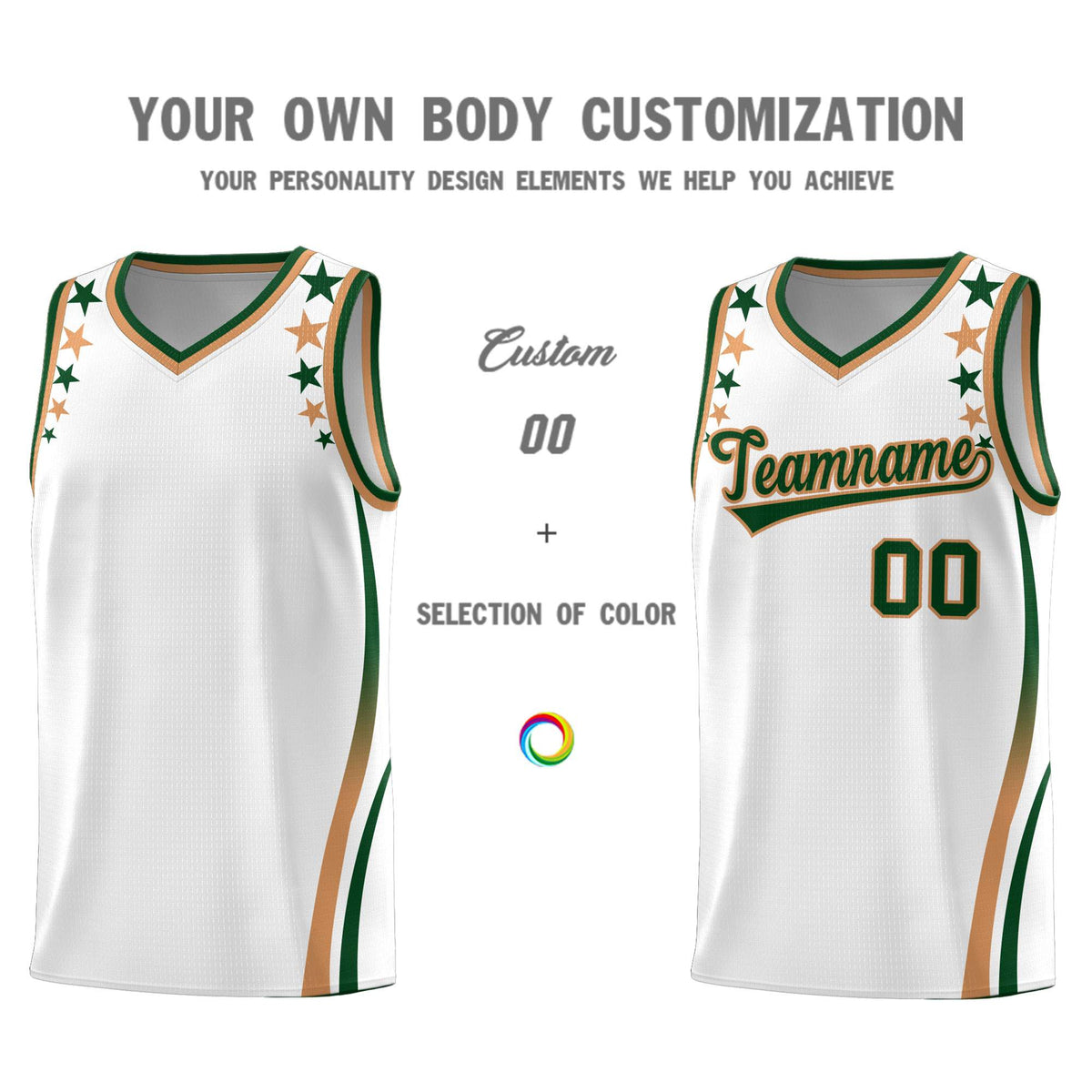 Custom White Shoulders Star Pattern Side Color Block Sports Uniform Basketball Jersey