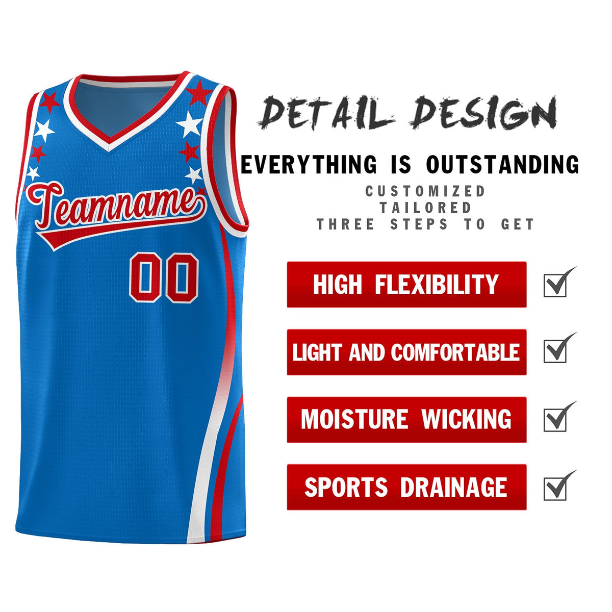 Custom Royal Shoulders Star Pattern Side Color Block Sports Uniform Basketball Jersey