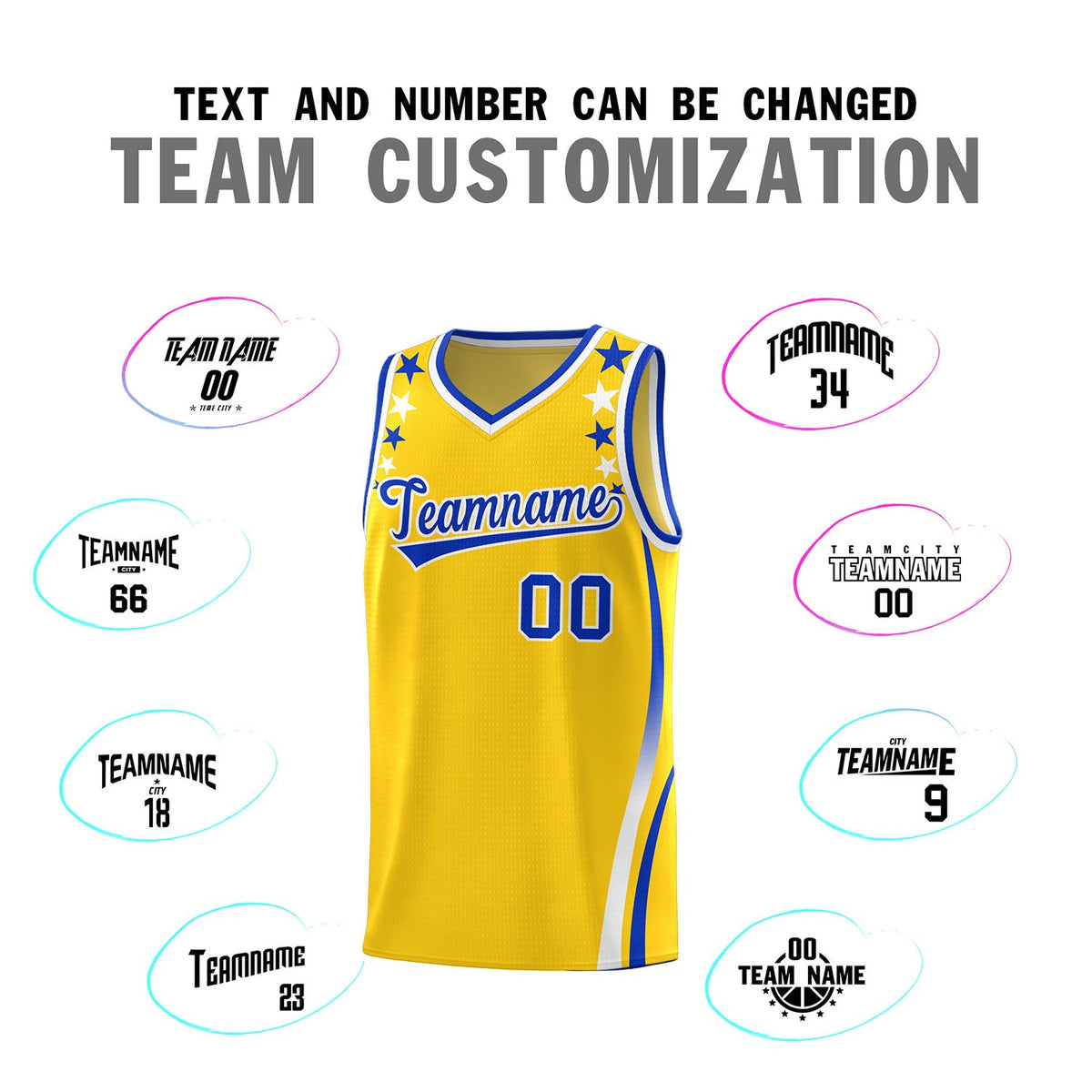 Custom Gold Shoulders Star Pattern Side Color Block Sports Uniform Basketball Jersey