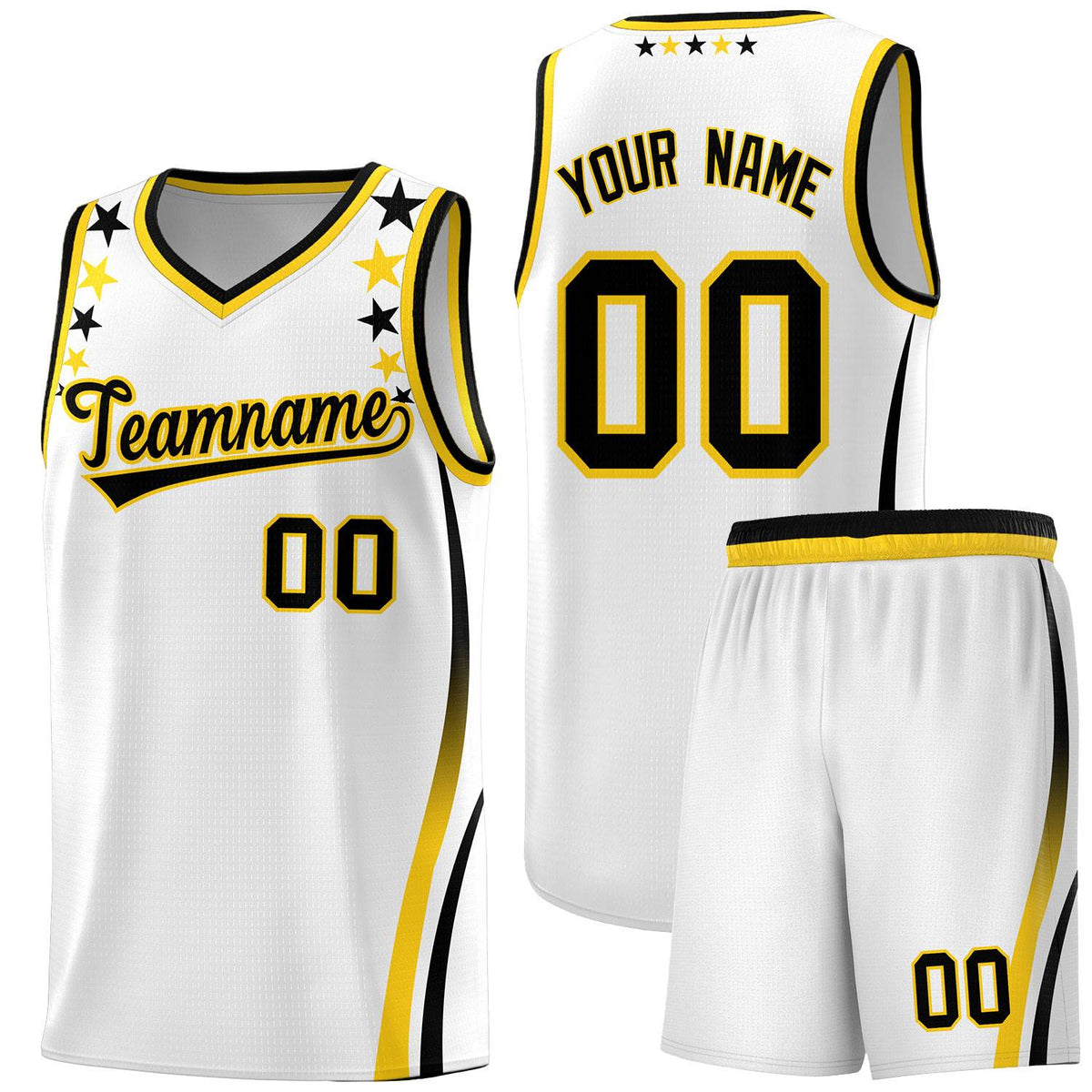 Custom White Shoulders Star Pattern Side Color Block Sports Uniform Basketball Jersey