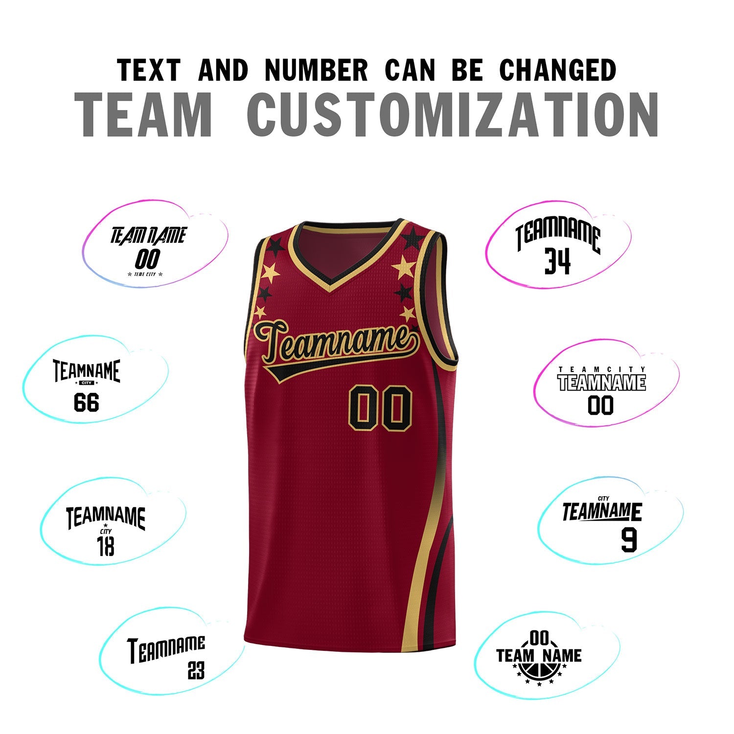Custom Crimson Shoulders Star Pattern Side Color Block Sports Uniform Basketball Jersey
