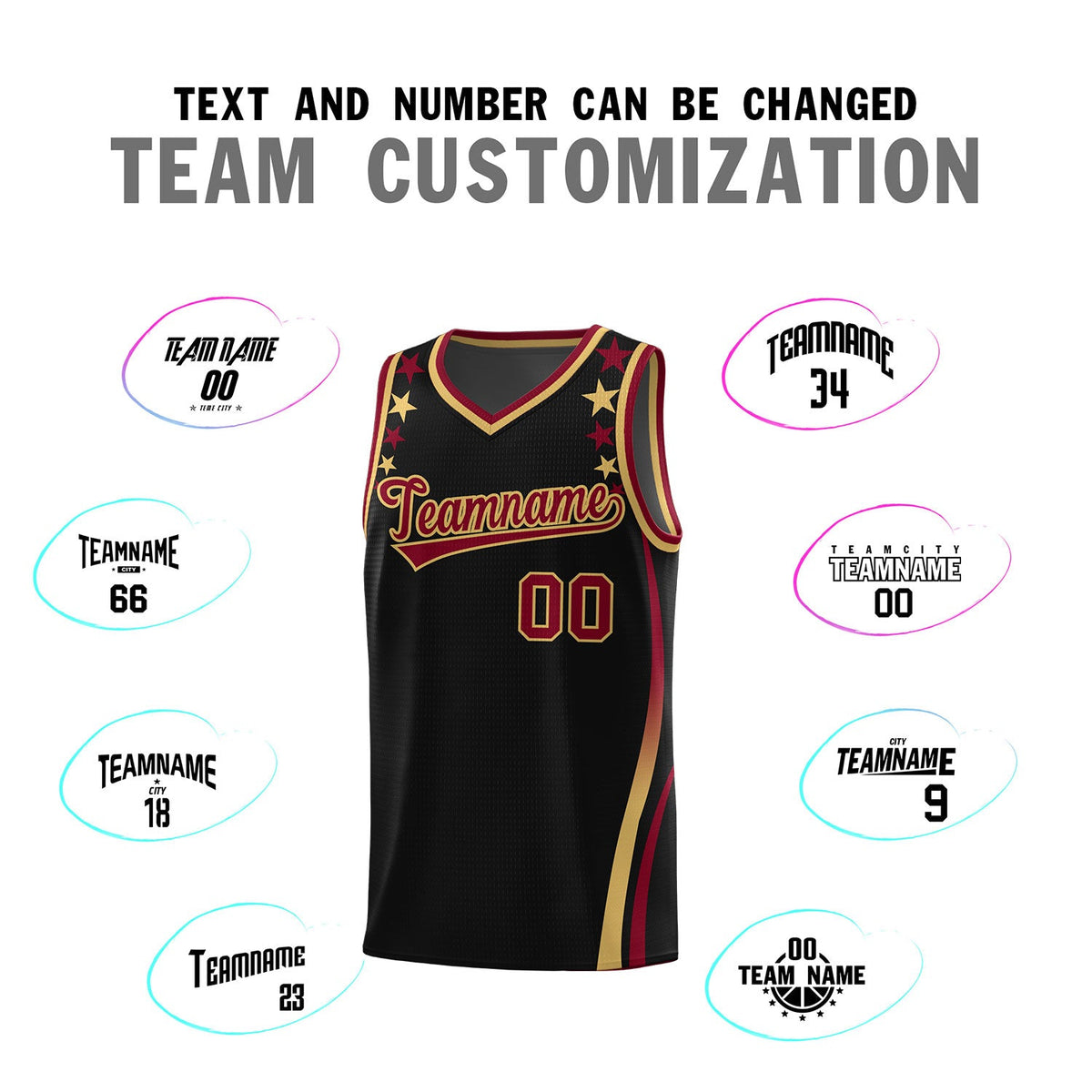 Custom Black Shoulders Star Pattern Side Color Block Sports Uniform Basketball Jersey