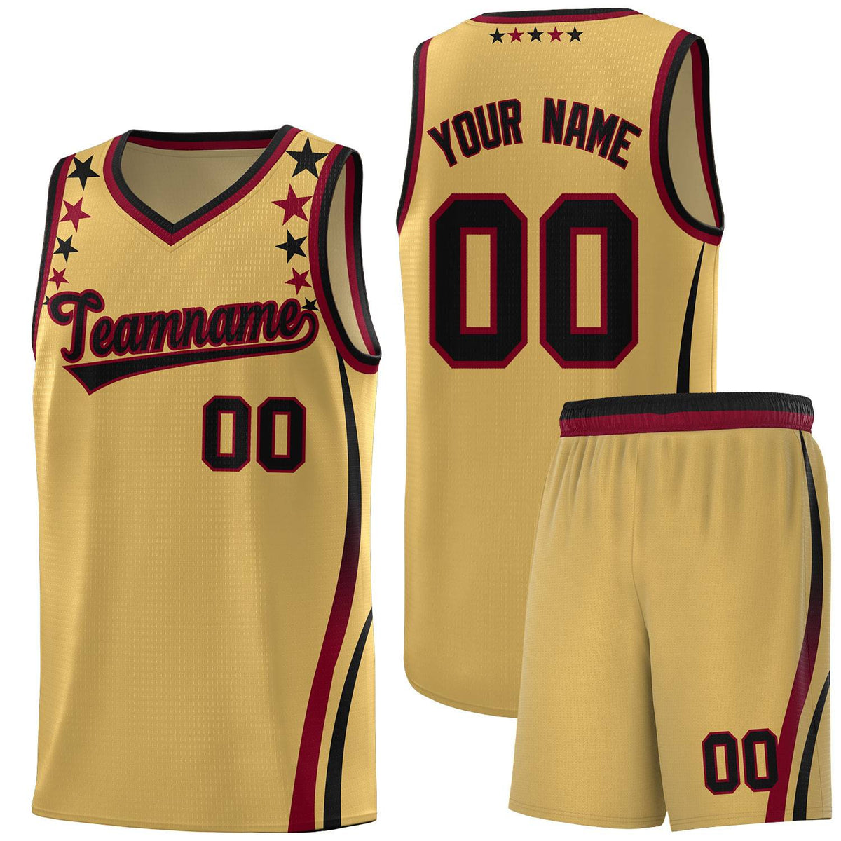 Custom Old Gold Shoulders Star Pattern Side Color Block Sports Uniform Basketball Jersey