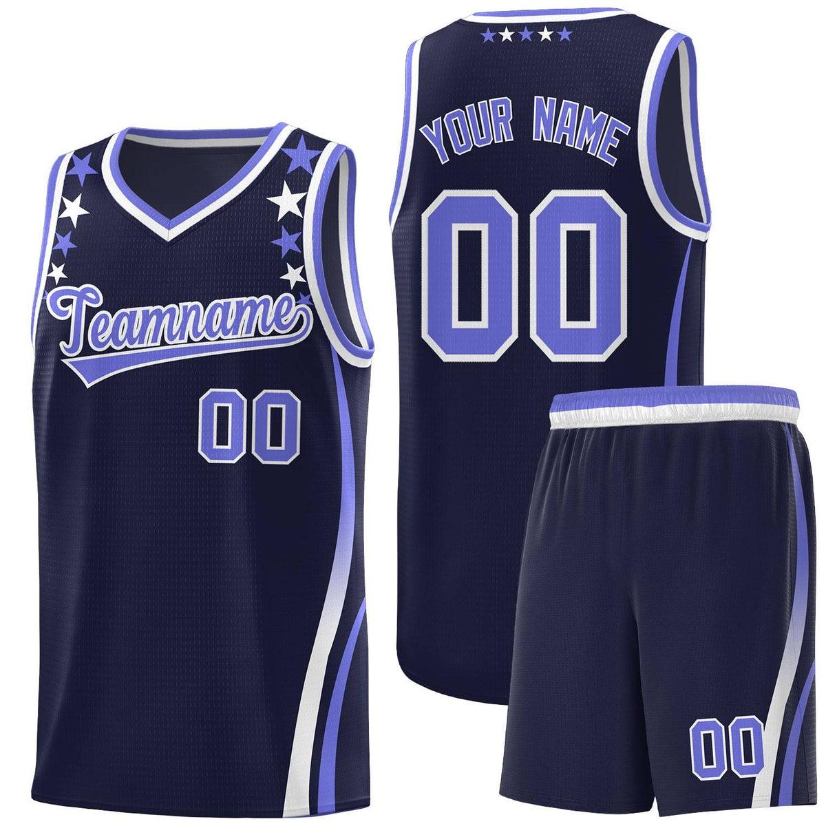 Custom Navy Shoulders Star Pattern Side Color Block Sports Uniform Basketball Jersey