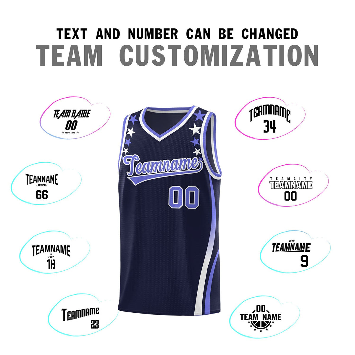Custom Navy Shoulders Star Pattern Side Color Block Sports Uniform Basketball Jersey