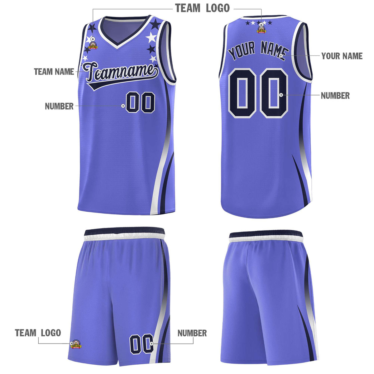 Custom Purple Shoulders Star Pattern Side Color Block Sports Uniform Basketball Jersey