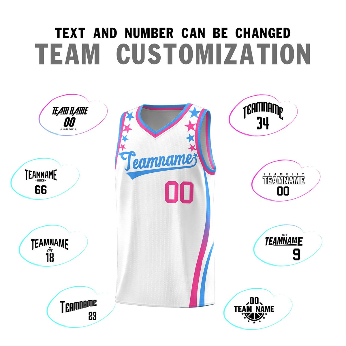 Custom White Shoulders Star Pattern Side Color Block Sports Uniform Basketball Jersey