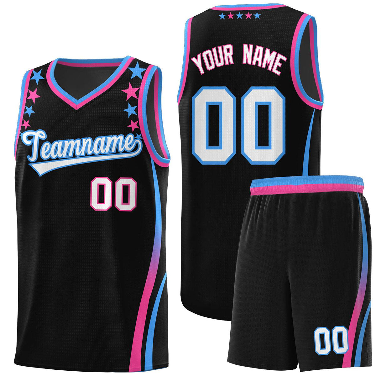 Custom Black Shoulders Star Pattern Side Color Block Sports Uniform Basketball Jersey
